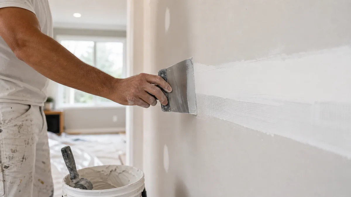 Close-up of joint compound applied to a drywall seam